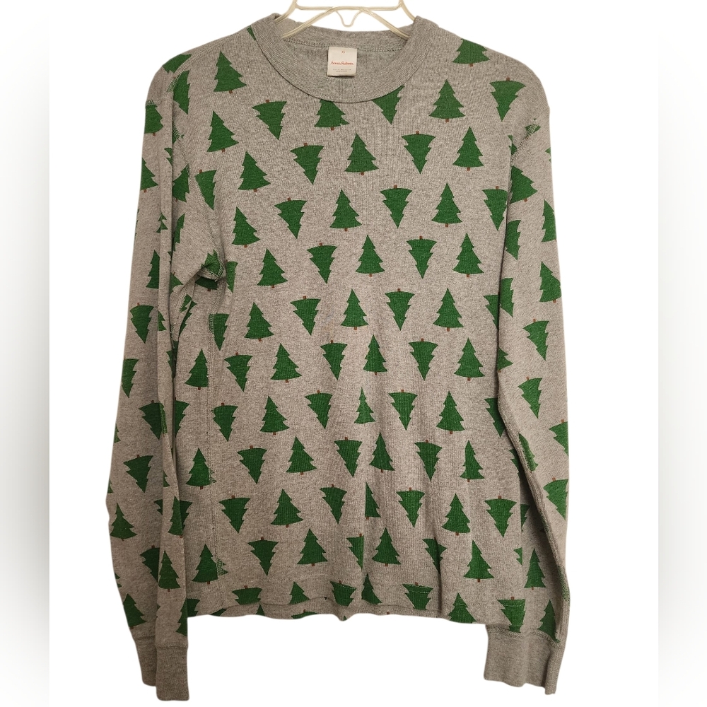 Hanna Andersson Gray Christmas Tree Long Sleeve Cotton Pajama top Unisex SZ XS